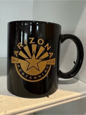 Arizona Centennial Gold Emblem Black Ceramic Mug